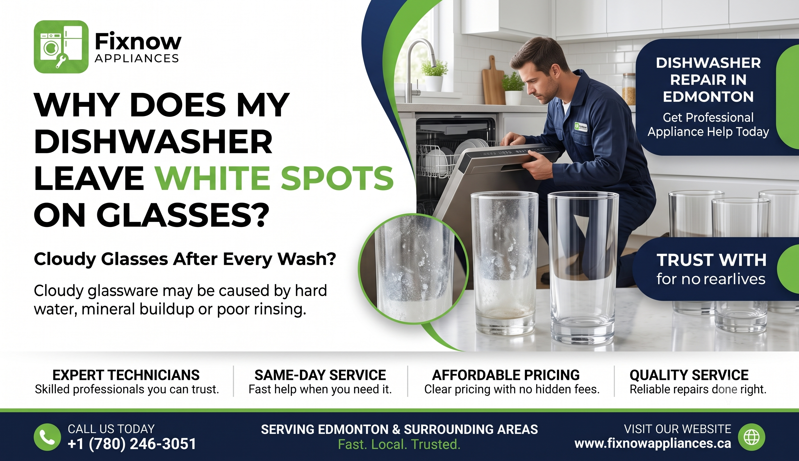 Why Your Dishwasher Leaves White Spots on Glasses | FixNow Appliances